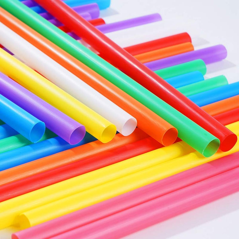 CVNDKN 200 PCS Jumbo Smoothie Straws,Colorful Disposable Plastic Large Wide-mouthed Milkshake Straw (0.43" Diameter and 8.2" long) 8 colors mixed - Image 2